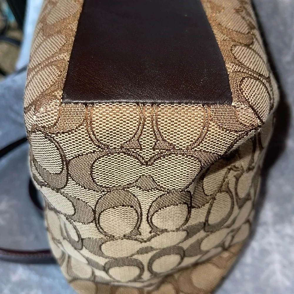 Coach Signature Mixed Leather Satchel/ crossbody / tote bag Brown - Picture 8 of 13